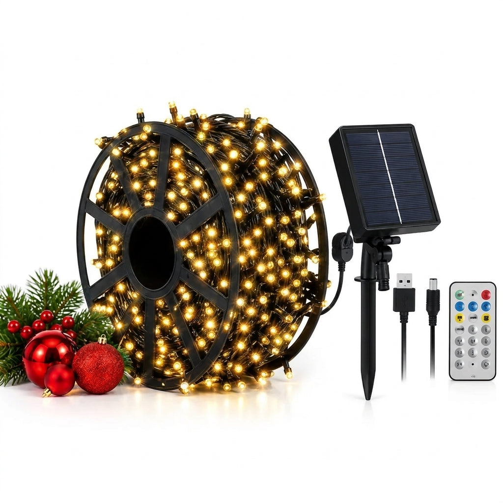Luces Navideñas Lineales 50 m con Panel Solar