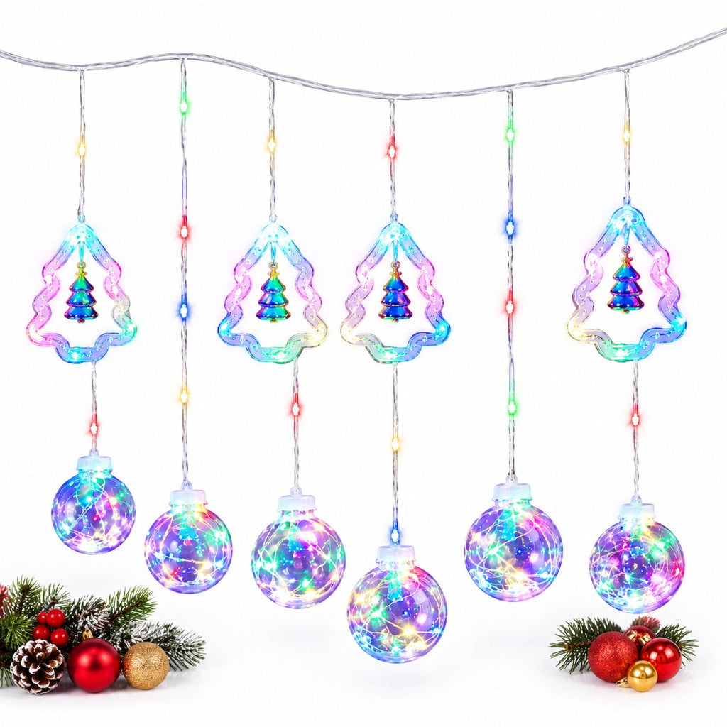 Cortina de Luces Navideñas Bolas y Árboles 3 m