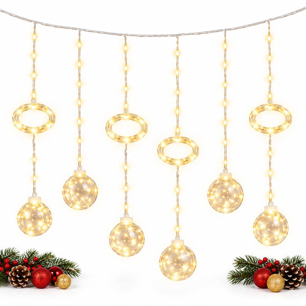 Cortina de Luces Navideñas Bolas y Aros 3 m