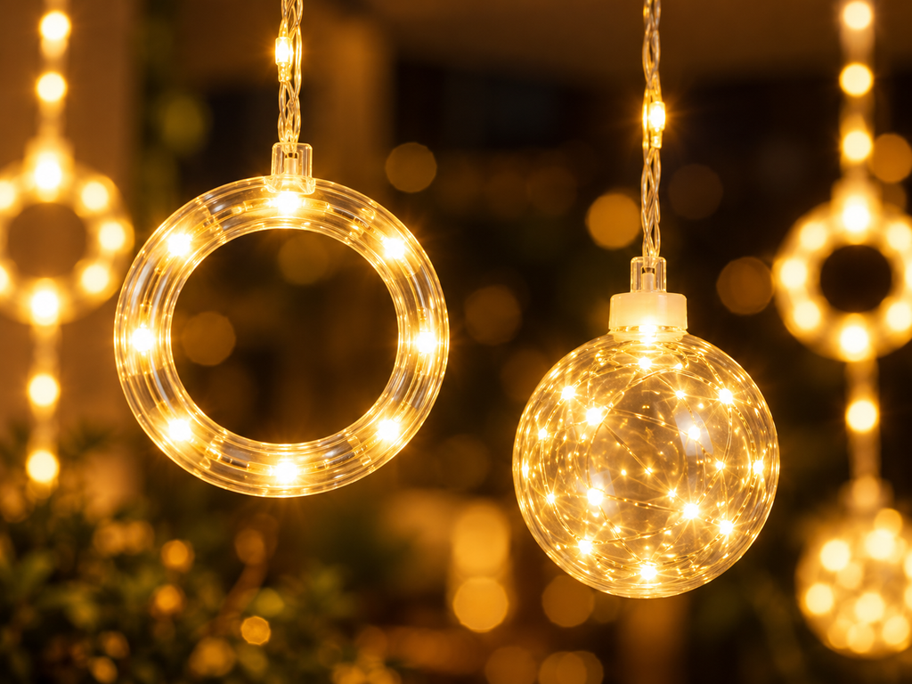 Cortina de Luces Navideñas Bolas y Aros 3 m