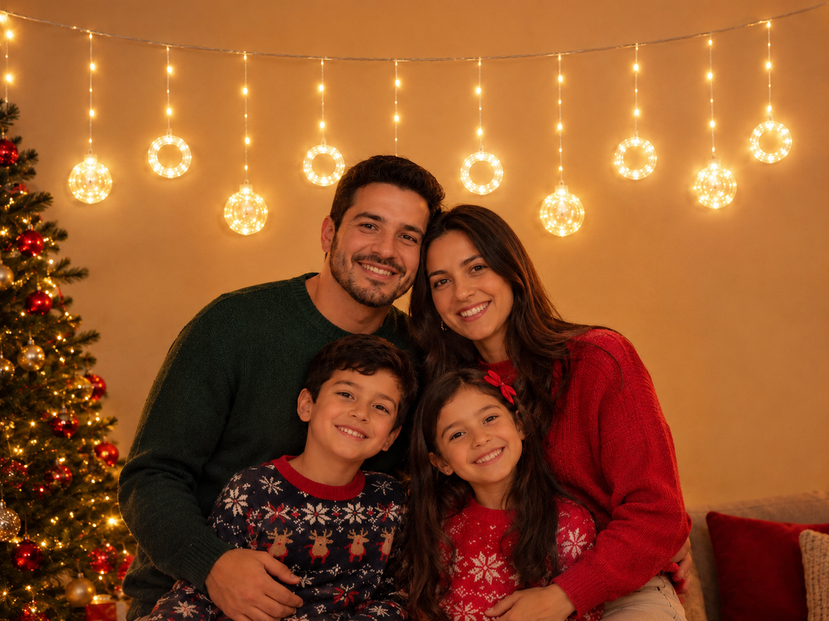 Cortina de Luces Navideñas Bolas y Aros 3 m